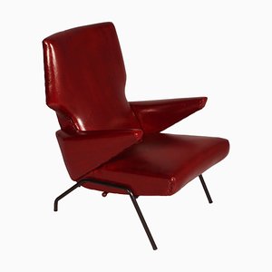 Mid-Century Italian Dark Red Leather Sofa in the Style of Svend Skipper, 1960s