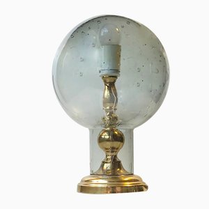 Lampada da tavolo vintage in vetro grigio e ottone, Scandinavia, anni '70