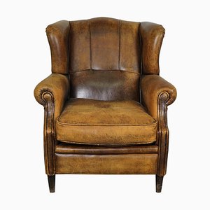 Vintage Dutch Cognac Leather Wingback Club Chair