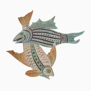 Large Ceramic Loving Fishes Wall Decoration Attributed to Aldo Londi for Bitossi, 1950s