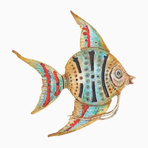 Decorazione da parete grande a forma di pesce in ceramica attribuita ad Aldo Londi per Bitossi, anni '50