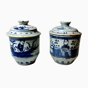 18th Century Chinese Hand Painted Porcelain Jars, Set of 2