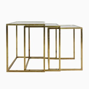 Brass and Glass Nesting Tables by Guy Lefevre for Maison Jansen, 1970s, Set of 3