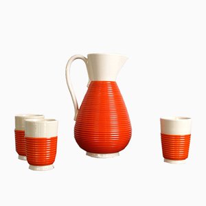 Juego de jarra y vasos italianos vintage de cerámica de Rometti, años 30