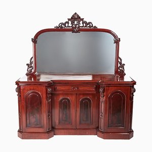 Antikes geschnitztes viktorianisches Sideboard aus Mahagoni mit Spiegelrückwand