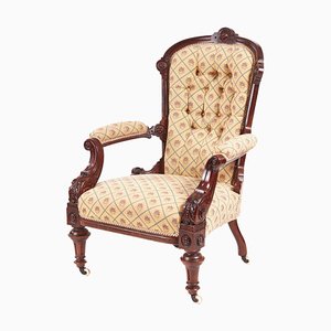 Antique Victorian Carved Walnut Turned Leg Armchair
