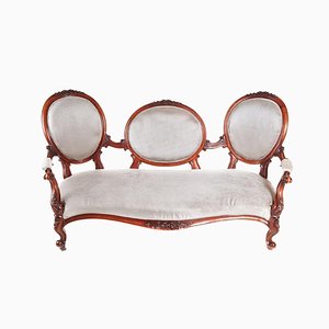 Victorian Carved Walnut Cameo Back Settee