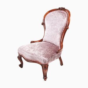 Chaise Ladies Victorienne Antique en Noyer Sculpté