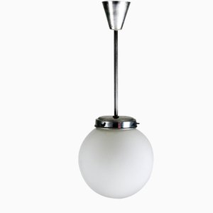 Small Bauhaus Opaline Glass Sphere Pendant Lamp, 1940s
