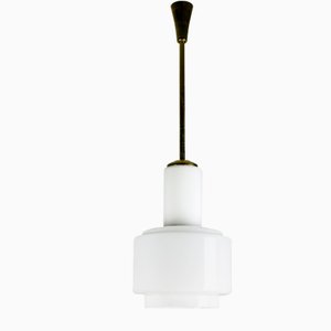 Small Bauhaus Opaline Glass Cascade Pendant Lamp, 1940s