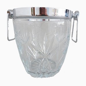 Large Mid-Century Cut Crystal Glass Ice Bucket, 1960s