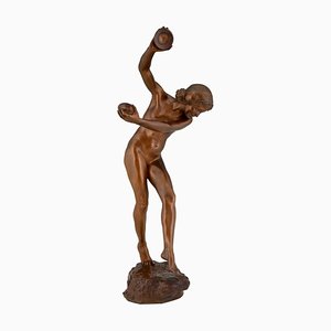 Art Nouveau Bronze Nude with Cymbals Sculpture by Lawrence Dupuy for Susse Frères, 1915