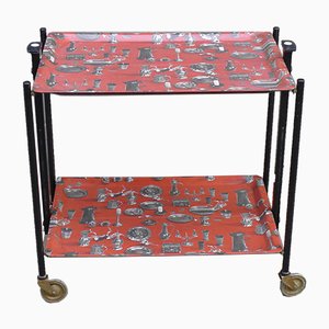 Mid-Century Model Dinett Folding Serving Trolley with Motifs of Pewter Tableware from Bremshey & Co., 1950s