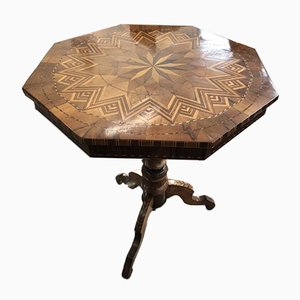 Antique Octagonal Inlaid Wood Coffee Table