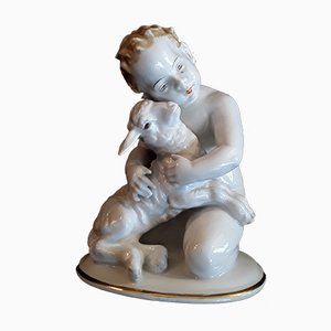 Antiker deutscher handbemalter Porzellan Engel mit Figur von K. Himmelstoß für Rosenthal, 1930er