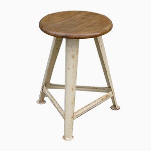 Vintage Industrial Workshop Stool in Steel and Beech in the Style of Rowac, 1930s