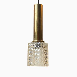 Vintage Glass and Brass Pendant Lamp from Orrefors, 1960s