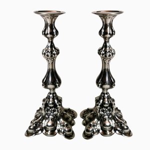 Rococo Style Italian Silver Candleholders, 1950s, Set of 2