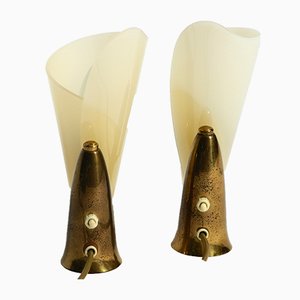 Mid-Century Italian Brass and Acrylic Glass Table Lamps, 1950s, Set of 2