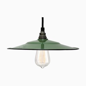 Small Mid-Century Industrial French Green Enamel Pendant Lamp