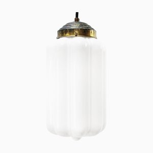 Lampe à Suspension Vintage en Verre Opalin Blanc et Laiton