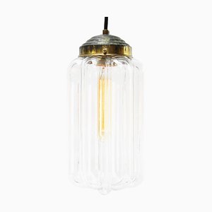 Vintage Clear Glass and Brass Pendant Lamp