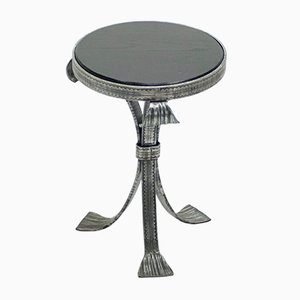 Art Deco Hammered Steel and Wood Tray Pedestal Table, 1940s