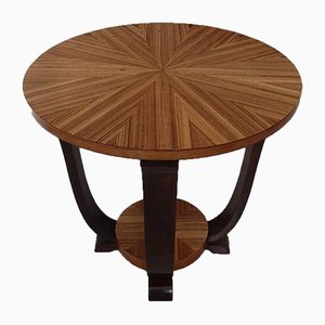 Mesa de centro Art Déco redonda de caoba y zebrano, años 30
