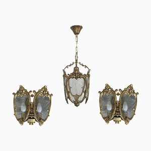 French Bronze and Glass Sconces, 1920s, Set of 3