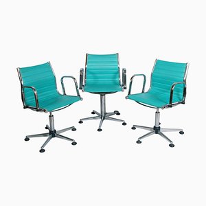 Chrome-Plated Steel and Leatherette Adjustable Desk Chairs, 1960s, Set of 3