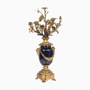 Lampada da tavolo Luigi XVI in porcellana blu cobalto e bronzo, Francia, XIX secolo