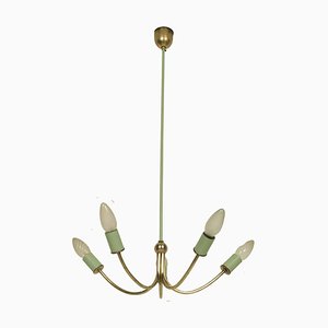 Art Deco Italian Gilt Brass and Painted Brass 5-Light Ceiling Lamp, 1920s