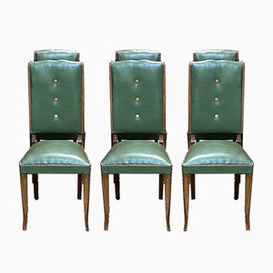 Art Deco Beech and Leatherette Dining Chairs, 1930s, Set of 6
