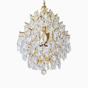 Regency Italian Gilded Chandelier with Crystal Glass, 1960s