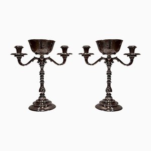 Portacandele vintage placcati in argento, set di 2