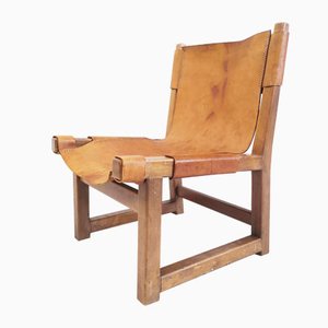 Spanish Walnut and Leather Model Riaza Childrens Chair by Paco Muñoz for Darro, 1950s