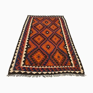 Large Vintage Afghan Red, Orange, Brown & Black Tribal Wool Kilim Rug, 1960s