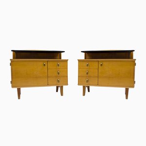 Mid-Century Chest of Drawers with Black Glass, 1950s, Set of 2
