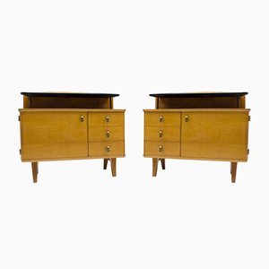 Mid-Century Chest of Drawers with Black Glass, 1950s, Set of 2