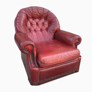 English Red Leather Armchair, 1950s
