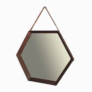 Espejo Mid-Century hexagonal de teca, años 50