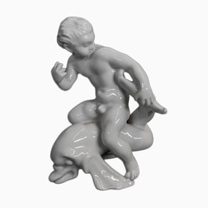 Mid-Century Porcelain Boy on Dolphin Figurine of Bing & Grondahl