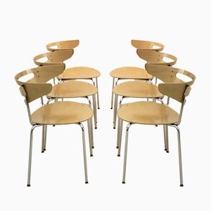 Stackable Chrome & Beech Curved Dining Chairs from Thonet, Set of 6