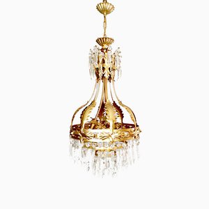 Lámpara de araña Mid-Century dorada, años 50