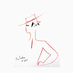 Lithographie 1965 de Jean Cocteau - Homme au Chapeau