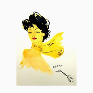 Domergue - Dark Hair Lady with a Scarf - Litografia originale, 1956