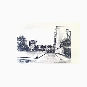 Litografía Maurice Utrillo - Parisian street - transfer 1927