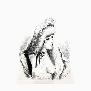 André Dignimont - Retrato Belle Epoque - Grabado Original, 1946
