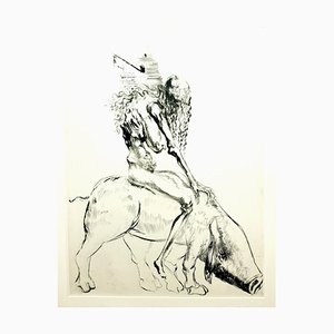 Incisione Salvador Dali - Baubo (Woman Riding a Sow), di Faust - Original Etching 1969