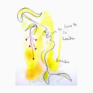 Jean Cocteau - Profile - Original Lithographie von 1965